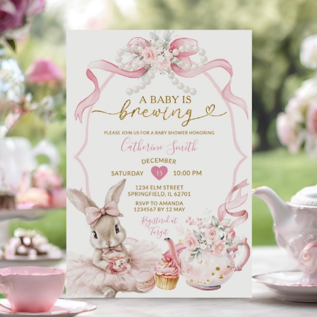 Invitación Pink Coquette Pearl Brewing Bunny Girl Baby Shower (Subido por el creador)