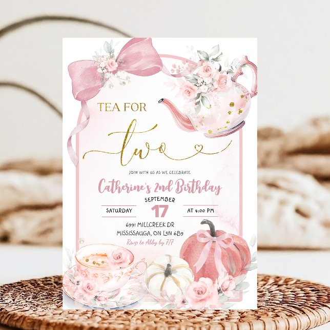 Invitación Pink Coquette Pumpkin Tea For Two Second Birthday (Subido por el creador)