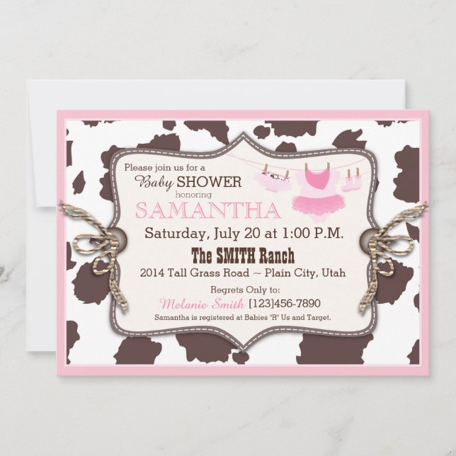 Invitación Pink Cowgirl Baby Shower Tutu (Anverso)