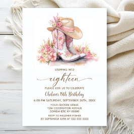 Invitación Pink Cowgirl Boots and Hat 18th Birthday Party