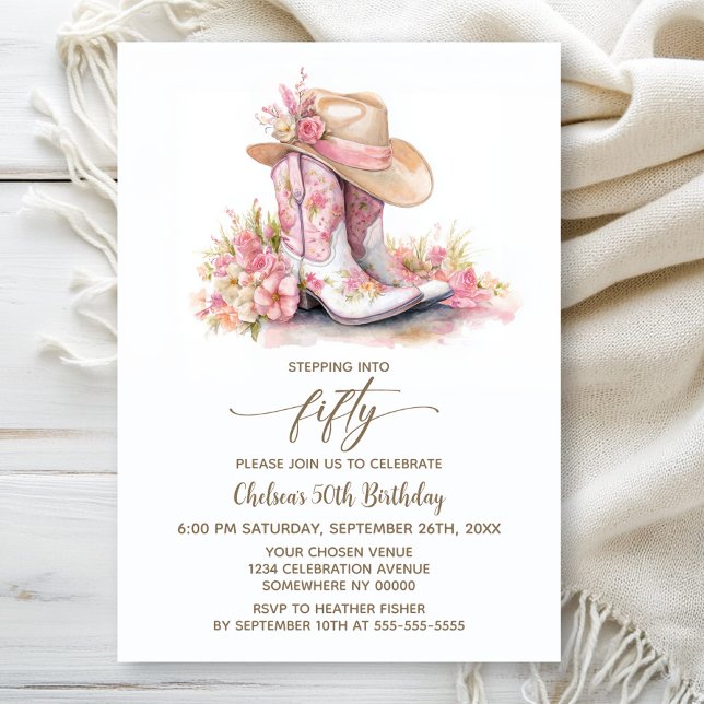 Invitación Pink Cowgirl Boots and Hat 50th Birthday Party (Subido por el creador)