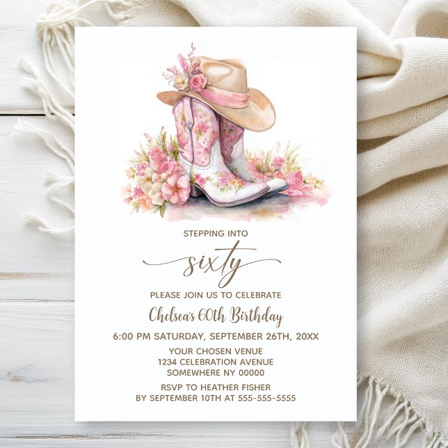 Invitación Pink Cowgirl Boots and Hat 60th Birthday Party (Subido por el creador)