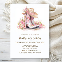 Invitación Pink Cowgirl Boots and Hat Birthday Party