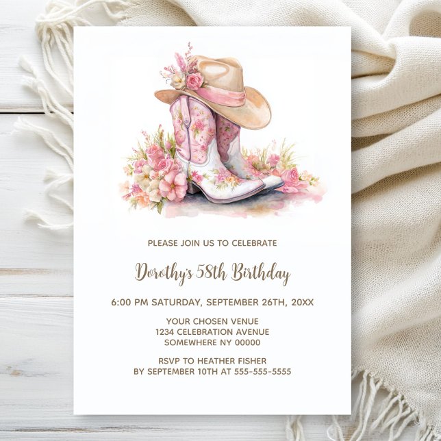 Invitación Pink Cowgirl Boots and Hat Birthday Party (Subido por el creador)