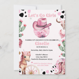 Invitación Pink Cowgirl Disco Birday