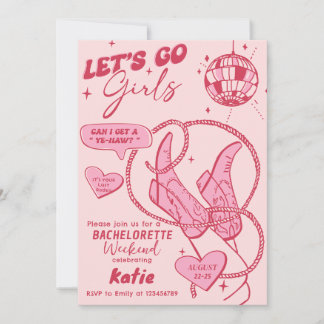 Invitación Pink Cowgirl Disco Rodeo Bachelorette Weekend