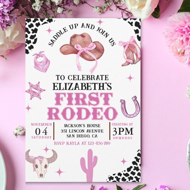 Invitación Pink Cowgirl First Rodeo Birthday Western Party  (Subido por el creador)