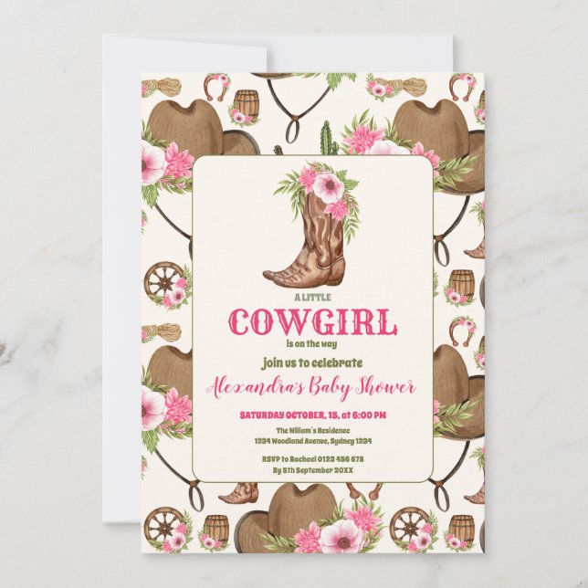 Invitación Pink Cowgirl Western Baby Shower (Anverso)