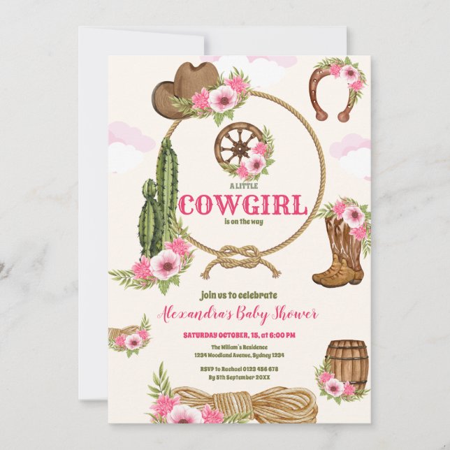 Invitación Pink Cowgirl Western Baby Shower (Anverso)