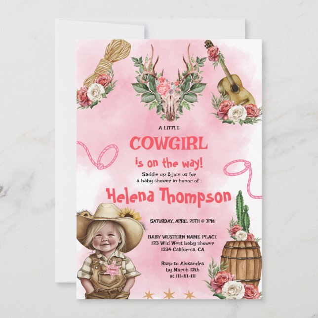 Invitación Pink Cowgirl Western Baby Shower  (Anverso)
