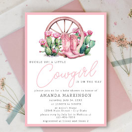 Invitación Pink Cowgirl Western Cactus Baby Shower