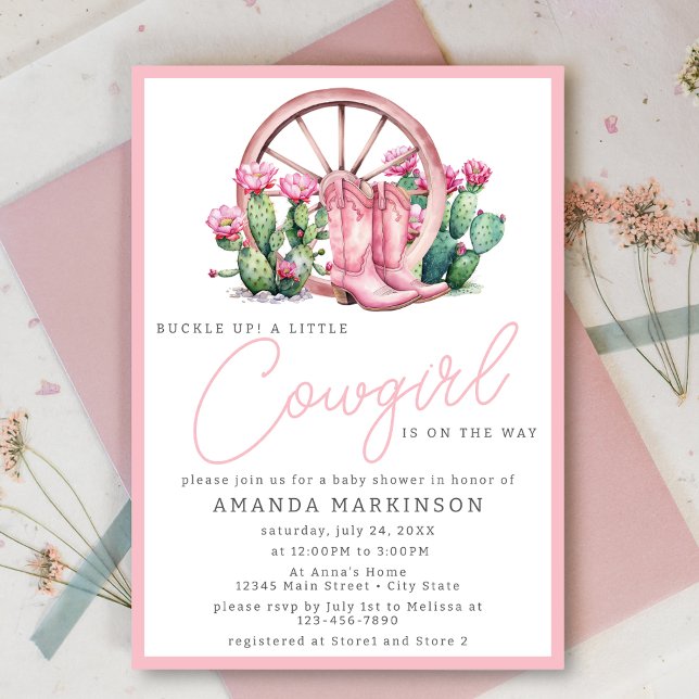 Invitación Pink Cowgirl Western Cactus Baby Shower (Subido por el creador)
