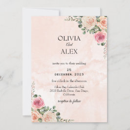 Invitación Pink Cream Floral Elegant Wedding Invitation