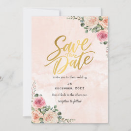 Invitación Pink Cream Floral Elegant Wedding Save the Date 
