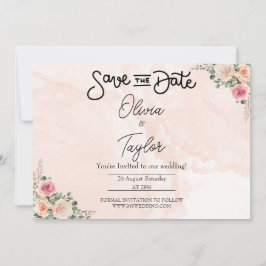 Invitación Pink Cream Floral Wedding Save the Date Cards