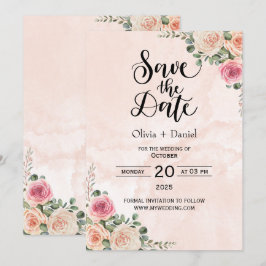 Invitación Pink Cream Floral Wedding Save the Date Cards