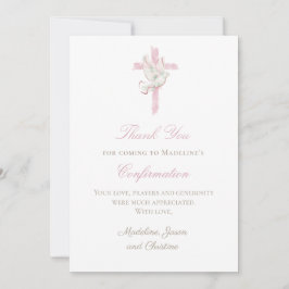 Invitación pink cross Holy Spirit thank you card