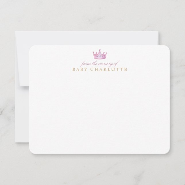 Invitación Pink Crown Princess Nursery Note Card (Anverso)
