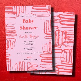 Invitación Pink Curve Wavy Squiggle Abstract Baby Shower