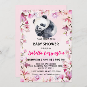 Invitación Pink Cute baby Panda flores bebé ducha niños