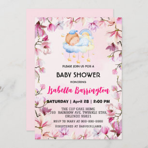Invitación Pink Cute Boy noche cielo flores bebé ducha niños