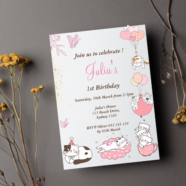 Invitación Pink Cute cats 1º cumpleaños (Subido por el creador)