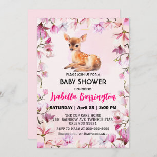 Invitación Pink Cute deer faer flores silvestres bebé ducha n