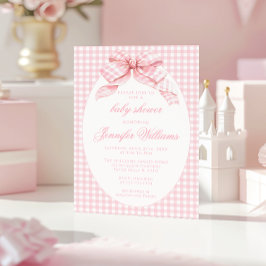 Invitación Pink Cute Gingham Coquette Bow Girl Shower