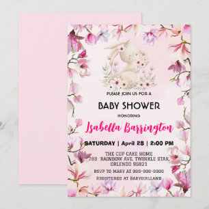 Invitación Pink Cute lindo conejo flores bebé ducha niños