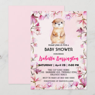 Invitación Pink Cute Otter cum flores silvestres bebé ducha n