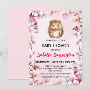 Invitación Pink Cute porcupine cub flores bebé ducha niños