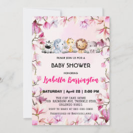 Invitación Pink Cute salvaje cachorro safari flor bebé ducha