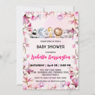 Invitación Pink Cute salvaje cachorro safari flor bebé ducha