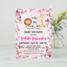 Invitación Pink Cute salvaje cachorro safari flores bebé duch