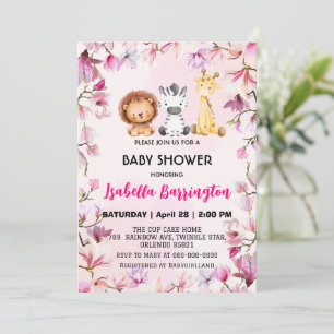 Invitación Pink Cute salvaje cachorro safari flores bebé duch
