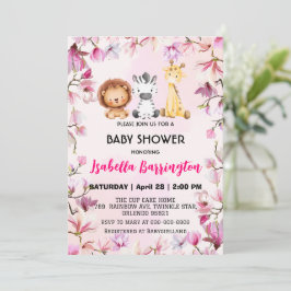 Invitación Pink Cute salvaje cachorro safari flores bebé duch
