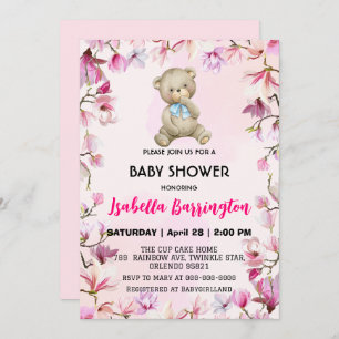 Invitación Pink Cute tededdy oso niño flores bebé ducha niños