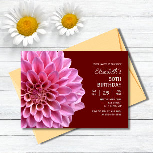 Invitación Pink Dahlia Floral caída Borgoña 80 cumpleaños