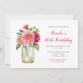 Invitación Pink Dahlias Mason Jar Birthday Party