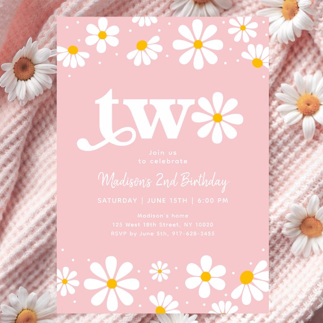 Invitación Pink Daisy Boho Segundo Cumpleaños (Subido por el creador)