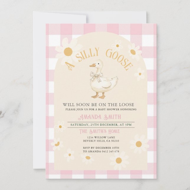 Invitación Pink Daisy Chica Goose Baby Shower (Anverso)