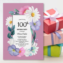 Invitación Pink Daisy Floral 100 cumpleaños