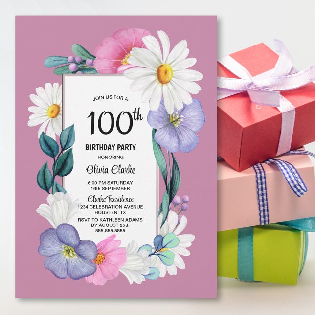 Invitación Pink Daisy Floral 100 cumpleaños (Subido por el creador)