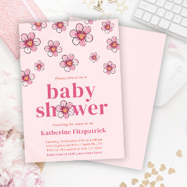 Invitación Pink Daisy Flower Girl Baby Shower 