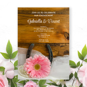 Invitación Pink Daisy Horseshoe Western Engagement Party