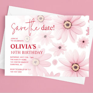 Invitación Pink Daisy salva la fecha de nacimiento del niño