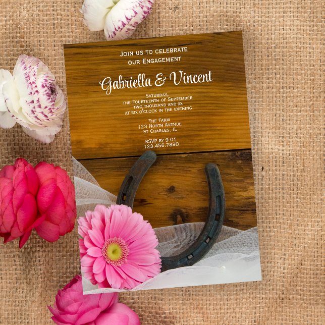 Invitación Pink Daisy y Horseshoe Western Engagement Party (Subido por el creador)