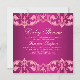 Invitación Pink Damask Baby Shower Invitation