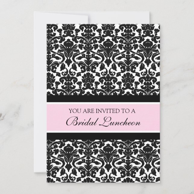 Invitación Pink Damask Bridal Luncheon Invitation Cards (Anverso)