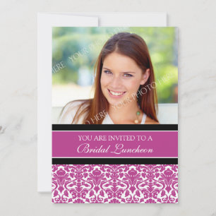 Invitación Pink Damask Photo Bridal Luncheon Invitation Cards